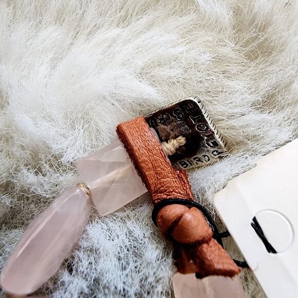 Peyote Bird Chunky Rose Quartz Pink Stone Leather Sterling Bracelet NEW - Picture 3 of 11